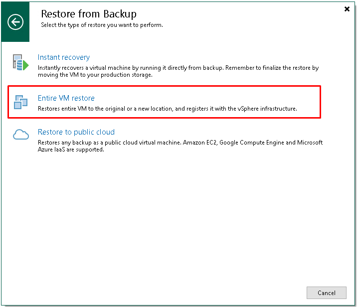 Restauration complète d'une VM avec Veeam Backup