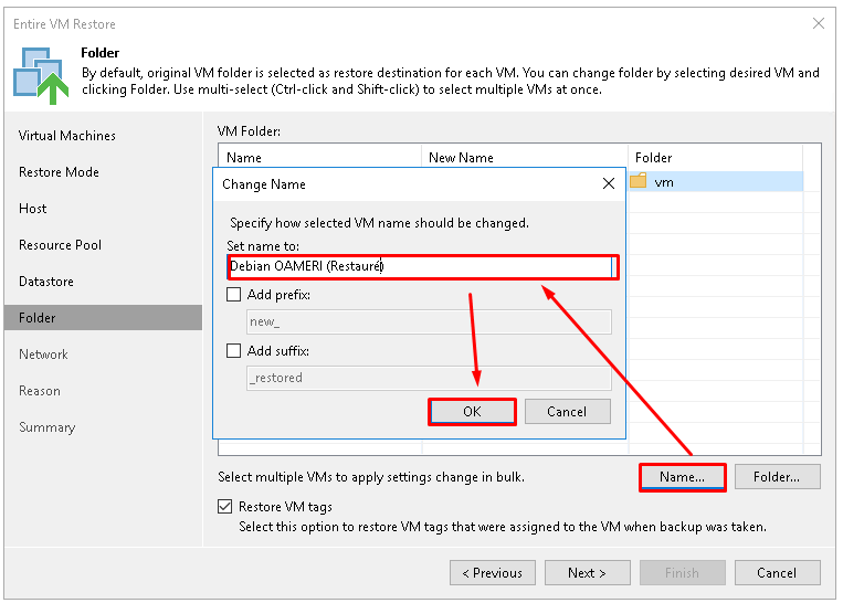 Restauration complète d'une VM avec Veeam Backup