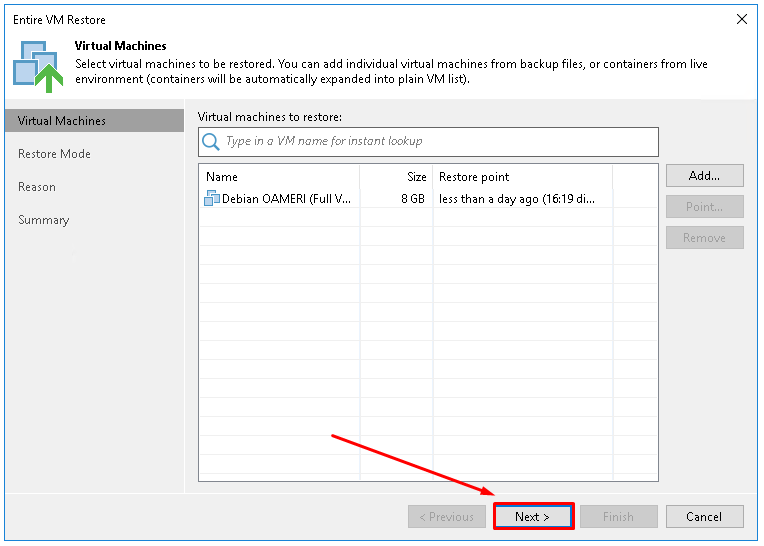 Restauration complète d'une VM avec Veeam Backup